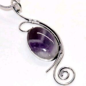 Chevron Amethyst Gemstone 925 Sterling Silver Handmade Pendant Necklace